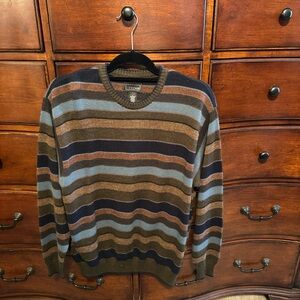 Cezani Men's Striped Crewneck Sweater - Brown and Blue - Sz L